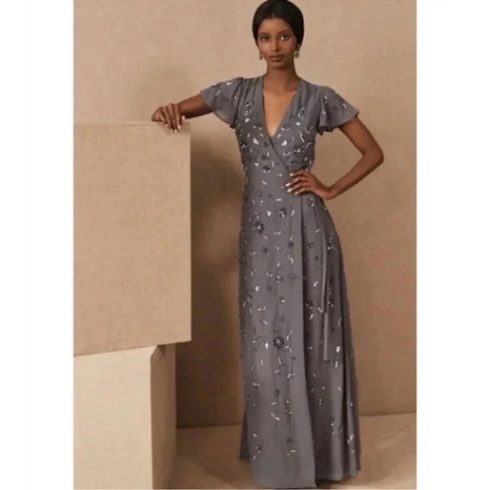 NWT Anthropologie BHLDN Plymouth Formal Beaded Maxi Wrap Dress 12 - Picture 4 of 10